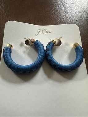 J. Crew Navy Wrapped Hoop Earrings with Gold Accents